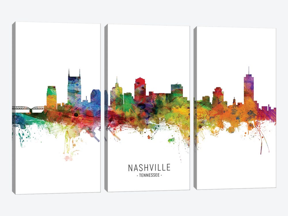 Nashville Tennessee Skyline by Michael Tompsett 3-piece Canvas Print
