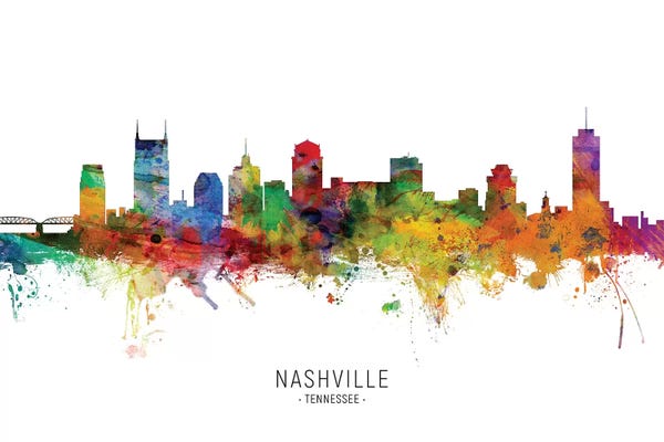 Michael Tompsett: Color Splash Nashville Tennessee Skyline by Michael Tompsett