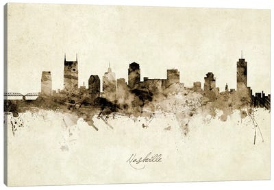 Nashville Tennessee Skyline Canvas Art Print - Rustic Décor