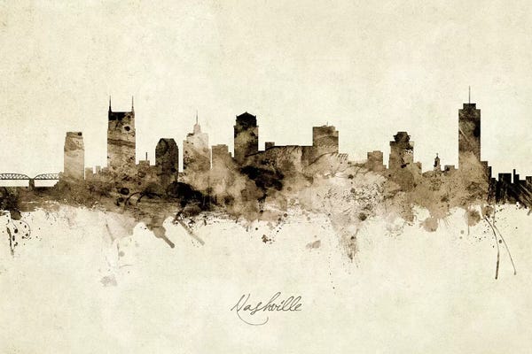 Industrial Office: Ink Splash Nashville Tennessee Skyline by Michael Tompsett