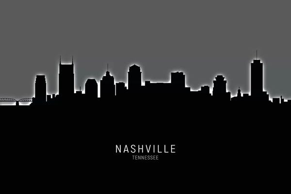 Tennessee: Black On Gray Nashville Tennessee Skyline by Michael Tompsett