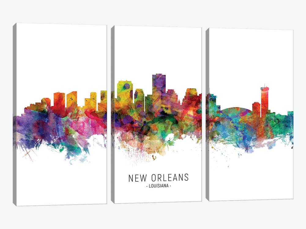 New Orleans Louisiana Skyline by Michael Tompsett 3-piece Canvas Art Print