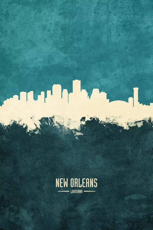 White On Teal New Orleans Louisiana Skyline