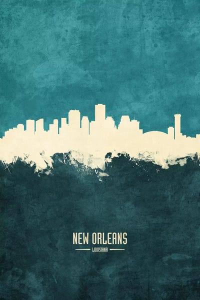 Industrial Office: White On Teal New Orleans Louisiana Skyline by Michael Tompsett