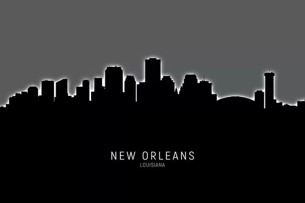 New Orleans Skylines: Black On Gray New Orleans Louisiana Skyline by Michael Tompsett