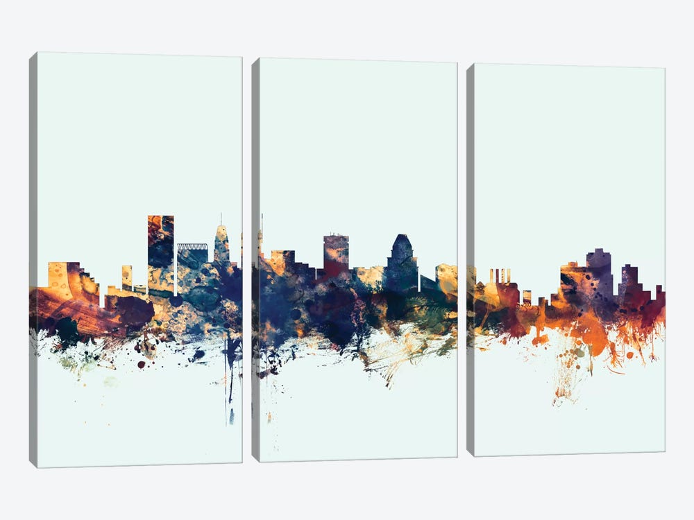 Baltimore, Maryland, USA On Blue by Michael Tompsett 3-piece Canvas Wall Art