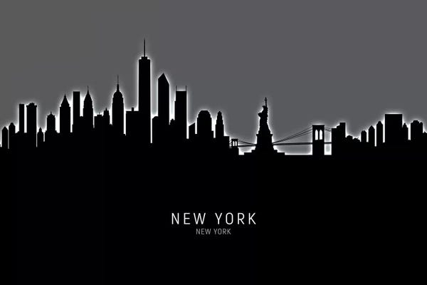 New York City Skylines: Black On Gray New York Skyline by Michael Tompsett
