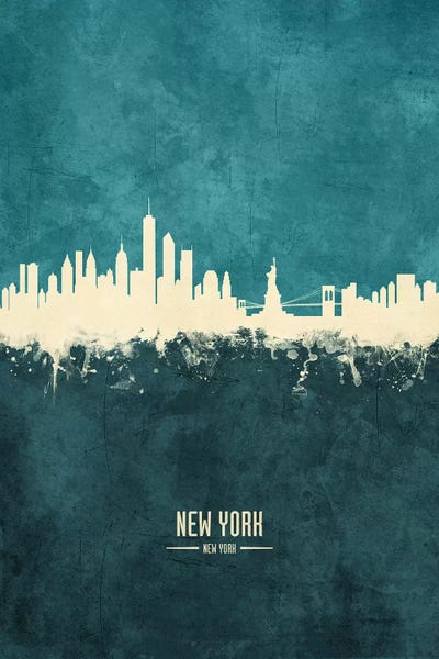 White On Teal New York Skyline