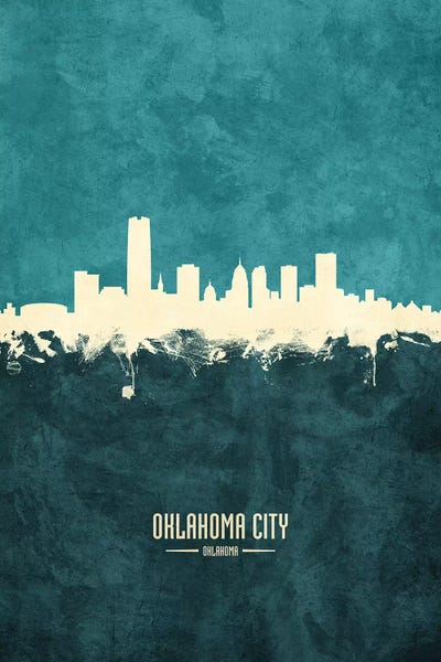 White On Teal Oklahoma City Skyline by Michael Tompsett canvas print