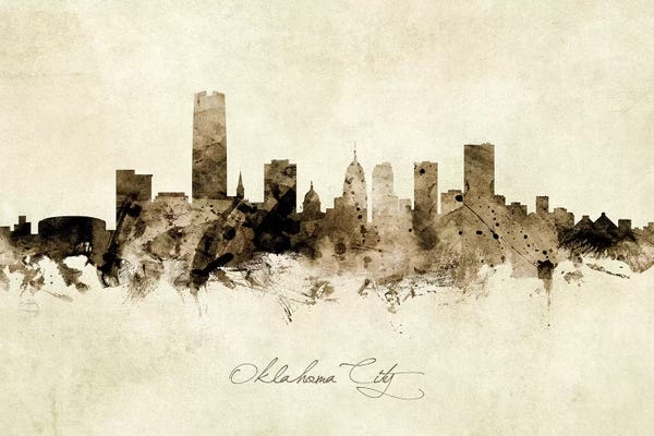Oklahoma: Ink Splash Oklahoma City Skyline by Michael Tompsett