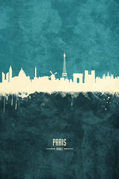 White On Teal Paris France Skyline