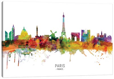 Paris France Skyline Canvas Art Print - Scenic & Nature Typography
