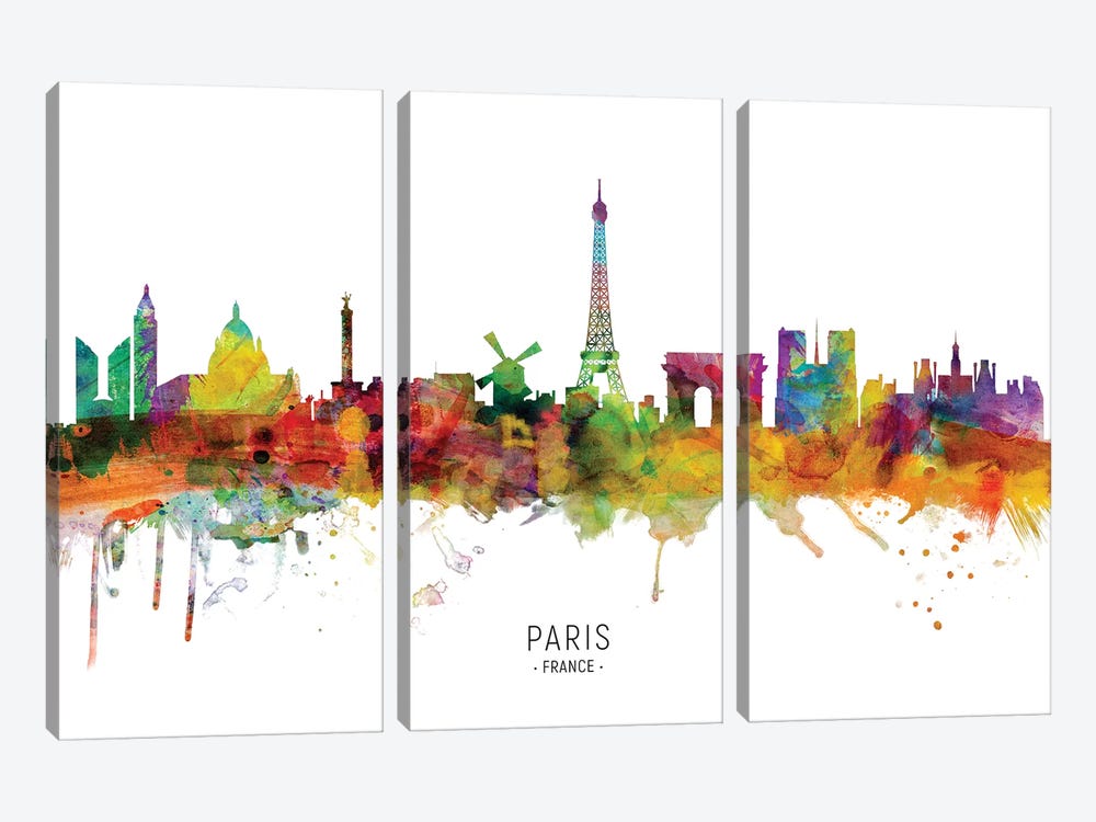 Paris France Skyline by Michael Tompsett 3-piece Canvas Wall Art