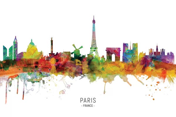 Typography: Color Splash Paris France Skyline by Michael Tompsett