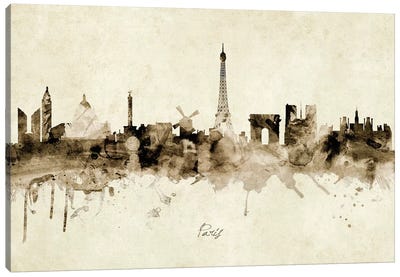Paris France Skyline Canvas Art Print - Paris Typography