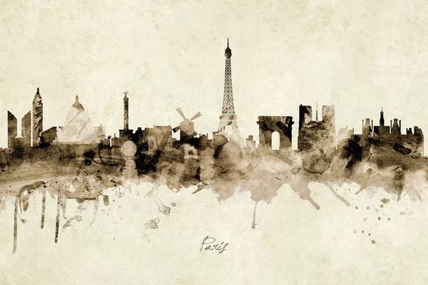 Paris Typography: Ink Splash Paris France Skyline by Michael Tompsett