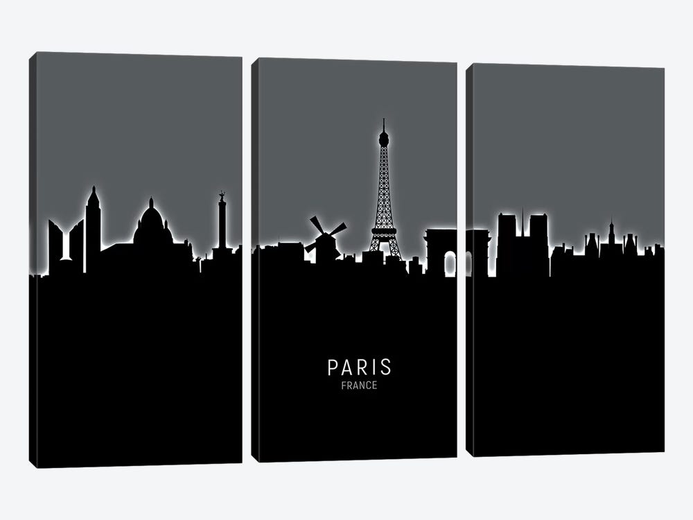 Paris France Skyline by Michael Tompsett 3-piece Canvas Print