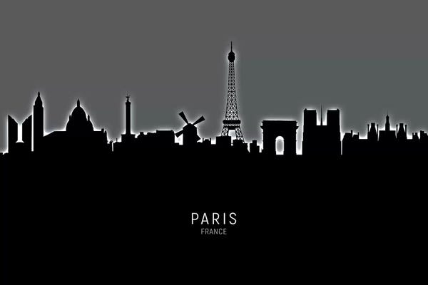 Paris Typography: Black On Gray Paris France Skyline by Michael Tompsett