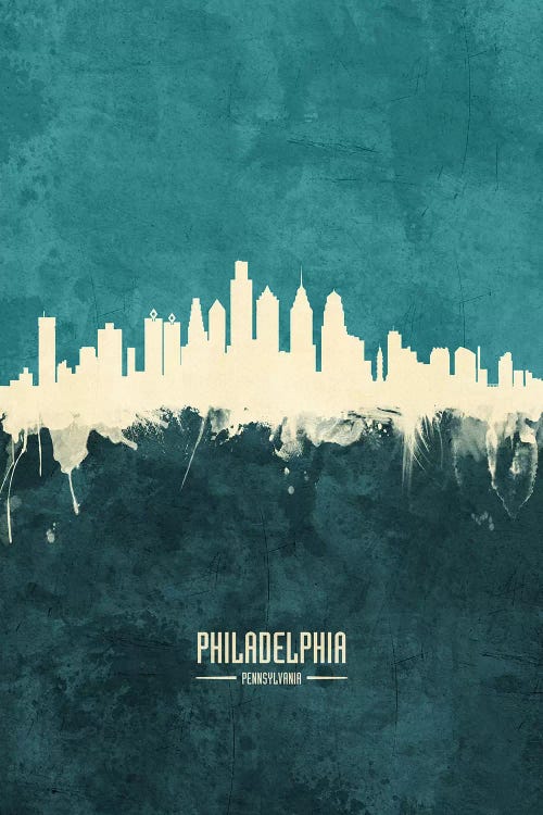 White On Teal Philadelphia Pennsylvania Skyline