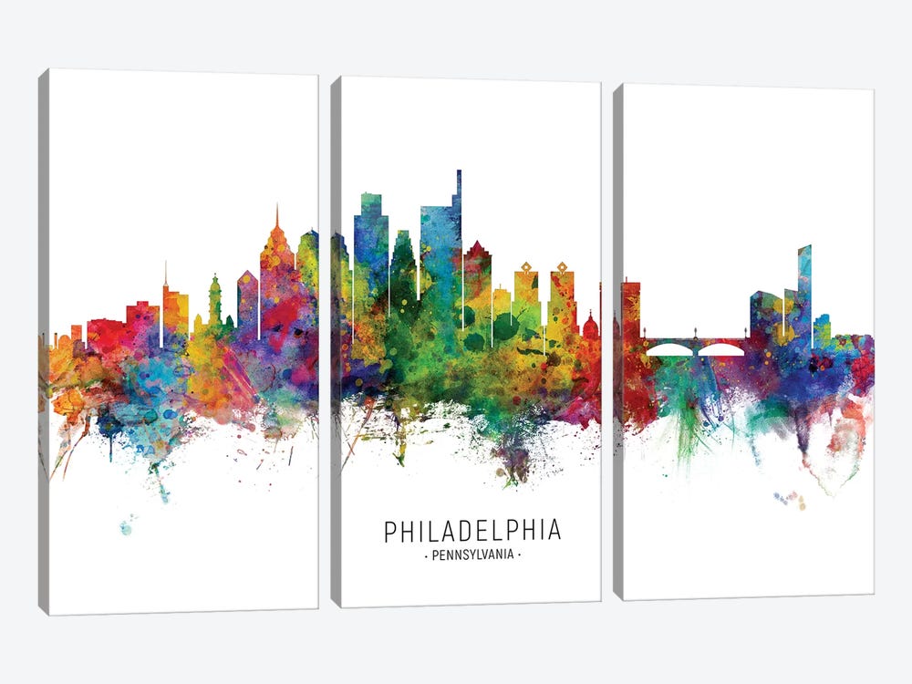 Philadelphia Pennsylvania Skyline by Michael Tompsett 3-piece Art Print
