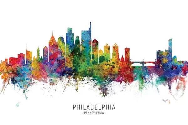 Michael Tompsett: Color Splash Philadelphia Pennsylvania Skyline by Michael Tompsett