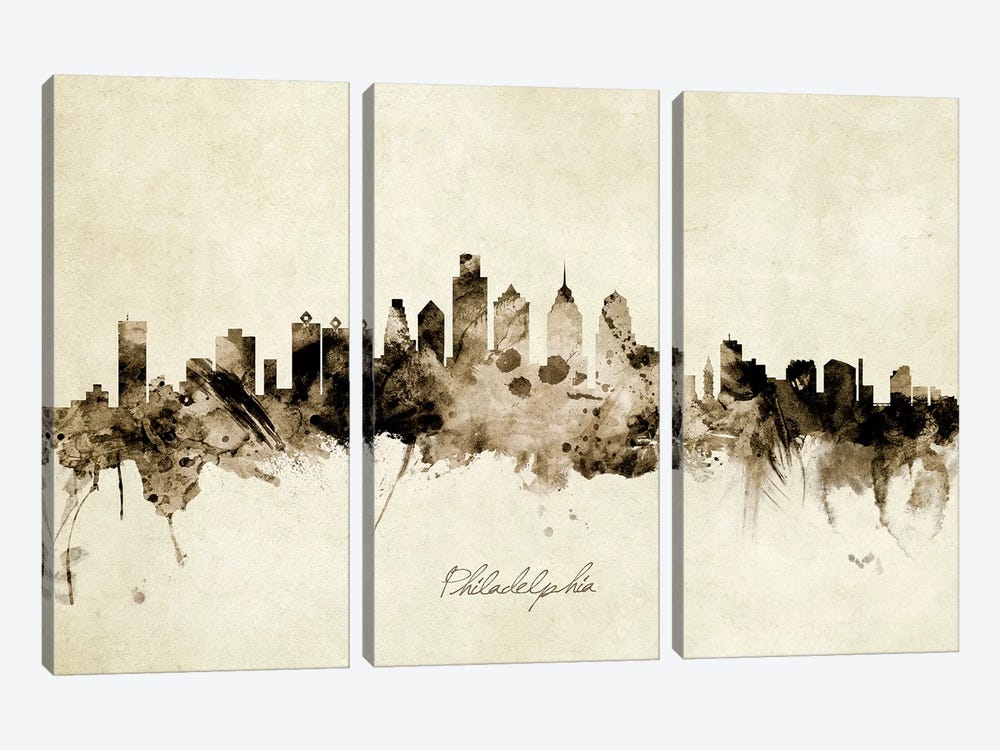 Philadelphia Pennsylvania Skyline by Michael Tompsett 3-piece Art Print