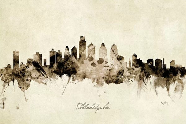 Industrial Office: Ink Splash Philadelphia Pennsylvania Skyline by Michael Tompsett