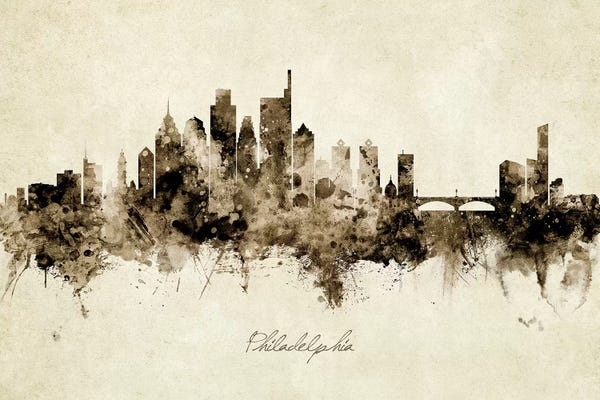 Industrial Office: Ink Splash II Philadelphia Pennsylvania Skyline by Michael Tompsett