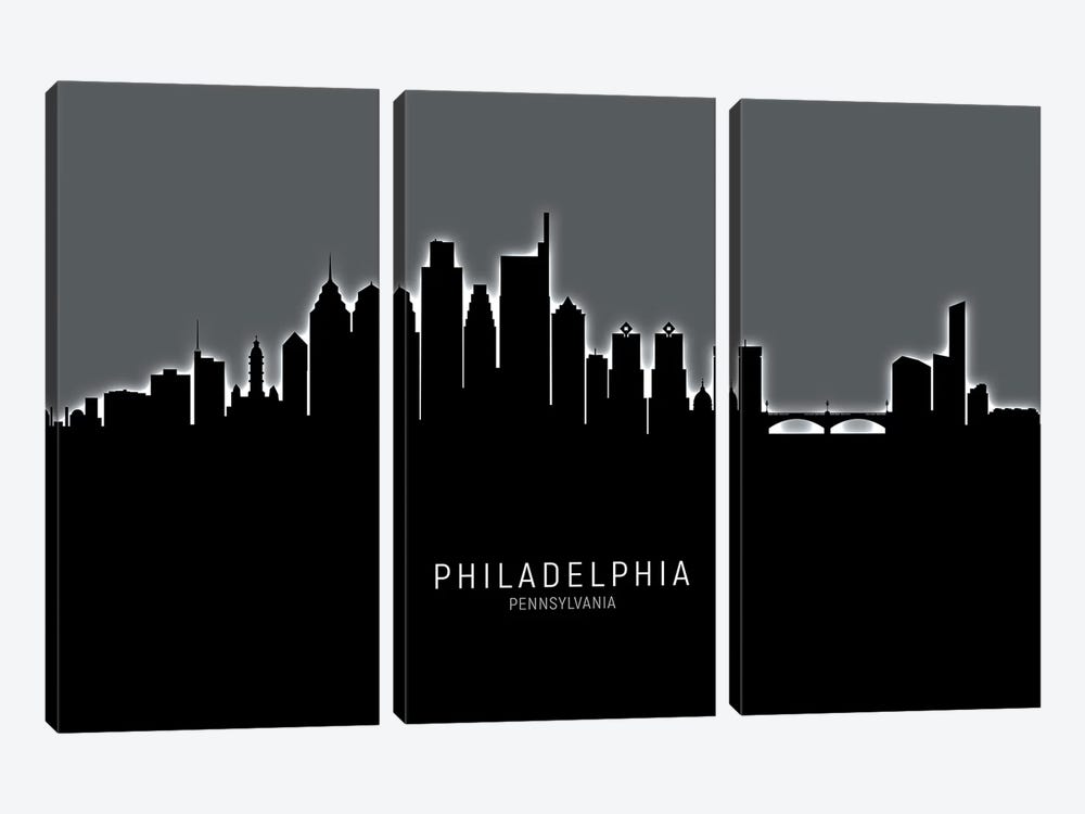 Philadelphia Pennsylvania Skyline by Michael Tompsett 3-piece Canvas Print