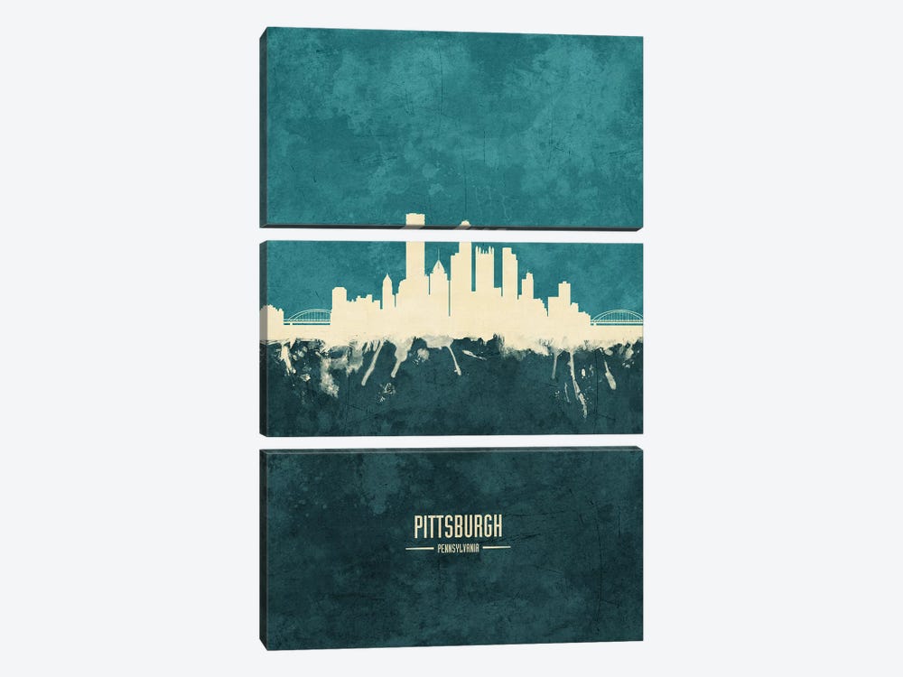 Pittsburgh Pennsylvania Skyline by Michael Tompsett 3-piece Canvas Art