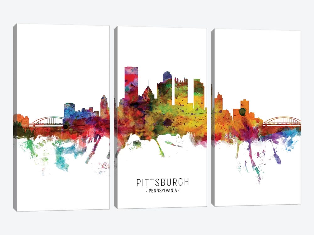 Pittsburgh Pennsylvania Skyline by Michael Tompsett 3-piece Canvas Print