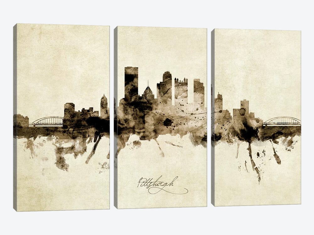 Pittsburgh Pennsylvania Skyline by Michael Tompsett 3-piece Canvas Art Print