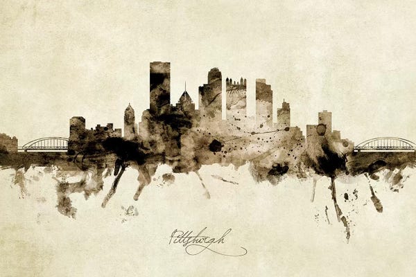 Pittsburgh: Ink Splash Pittsburgh Pennsylvania Skyline by Michael Tompsett