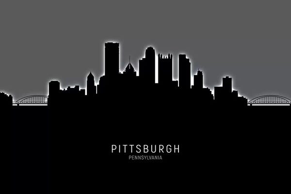 Pittsburgh: Black On Gray Pittsburgh Pennsylvania Skyline by Michael Tompsett
