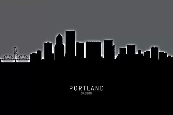 Portland: Black On Gray Portland Oregon Skyline by Michael Tompsett