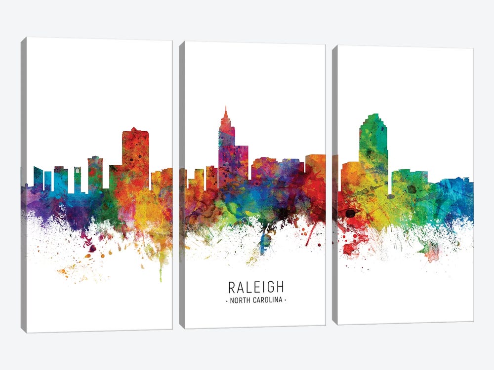 Raleigh North Carolina Skyline by Michael Tompsett 3-piece Art Print