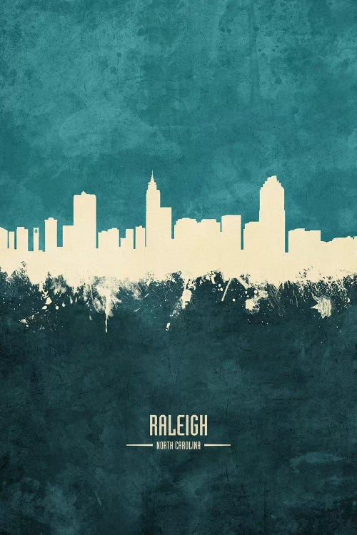 White On Teal Raleigh North Carolina Skyline