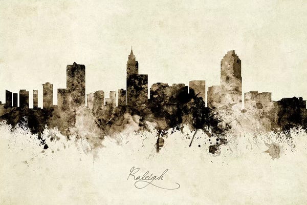 Industrial Office: Ink Splash Raleigh North Carolina Skyline by Michael Tompsett