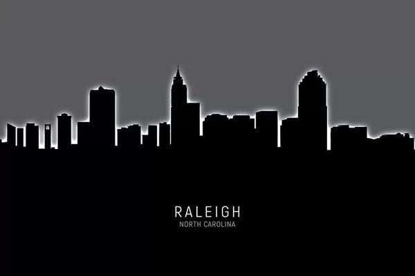Industrial Office: Black On Gray Raleigh North Carolina Skyline by Michael Tompsett