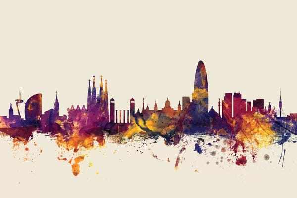 Catalonia: Barcelona, Spain On Beige by Michael Tompsett