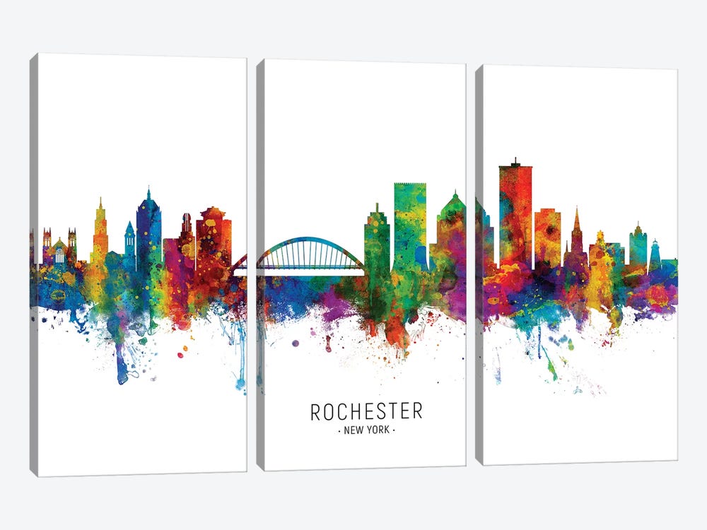 Rochester New York Skyline by Michael Tompsett 3-piece Canvas Art