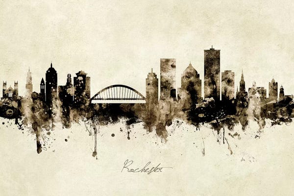 Industrial Office: Ink Splash Rochester New York Skyline by Michael Tompsett
