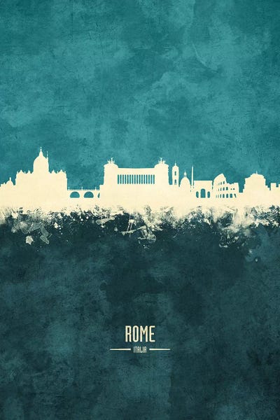 Lazio: White On Teal Rome Italy Skyline by Michael Tompsett