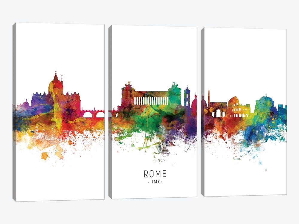 Rome Italy Skyline by Michael Tompsett 3-piece Canvas Wall Art