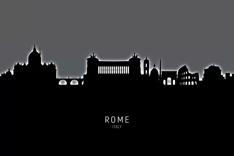 Black On Gray Rome Italy Skyline by Michael Tompsett wall art