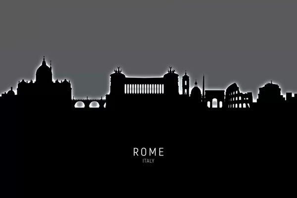 Rome Skylines: Black On Gray Rome Italy Skyline by Michael Tompsett
