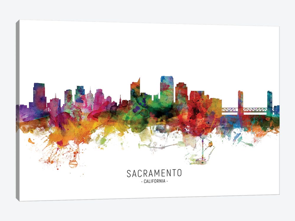 Sacramento California Skyline by Michael Tompsett 1-piece Canvas Art Print
