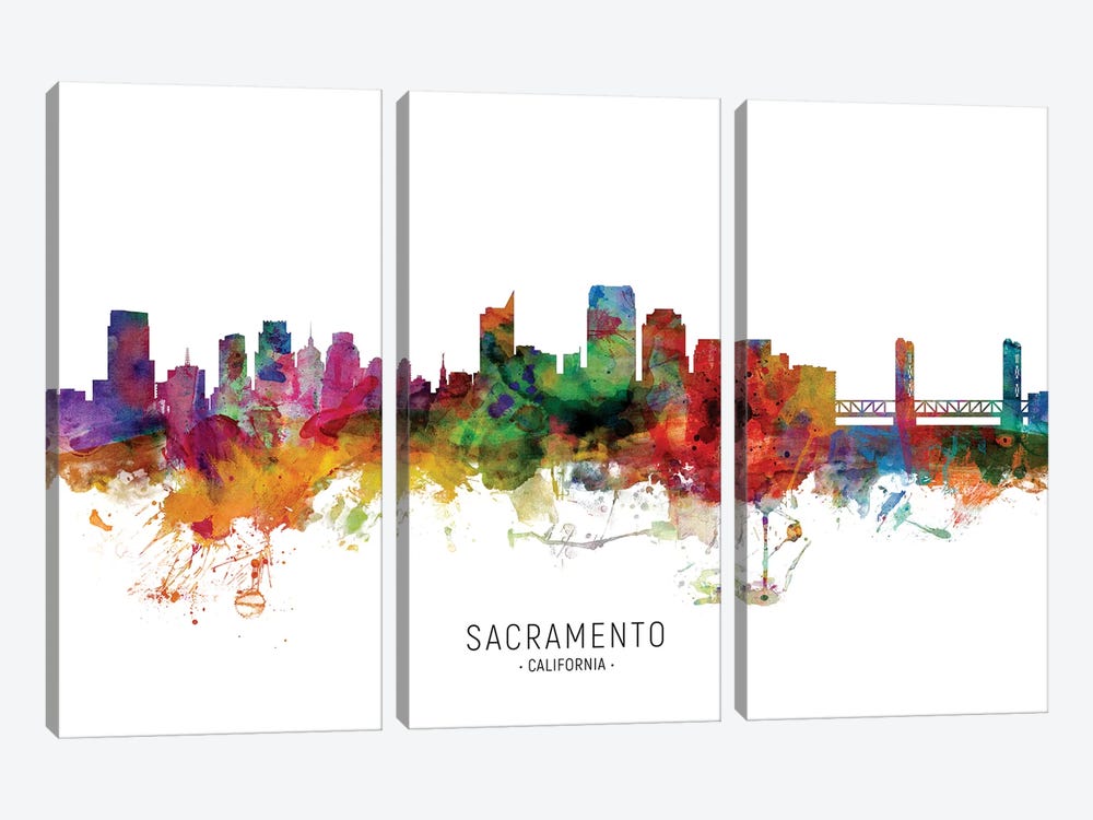 Sacramento California Skyline by Michael Tompsett 3-piece Art Print