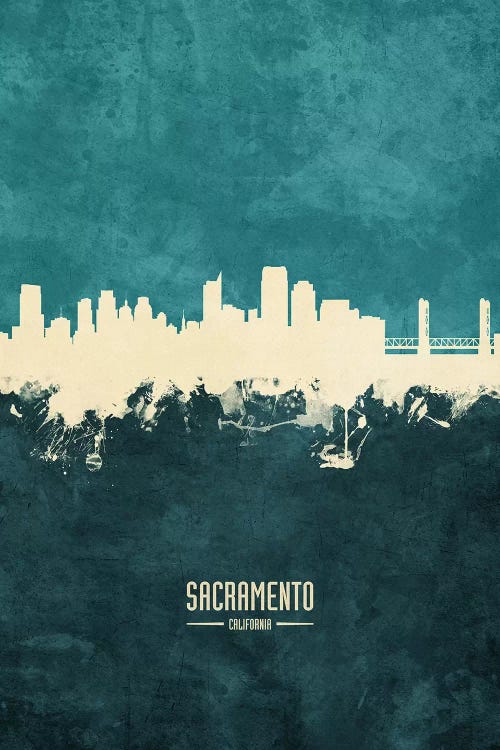 White On Teal Sacramento California Skyline