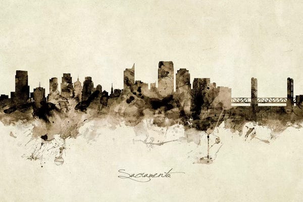 Industrial Office: Ink Splash Sacramento California Skyline by Michael Tompsett